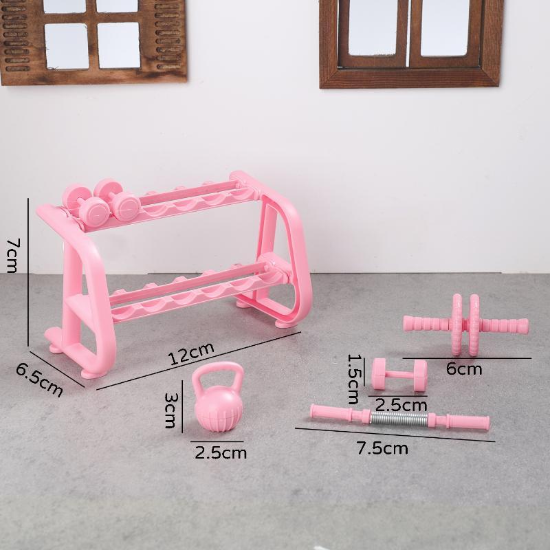 Mini Fitness Equipment Dollhouse Simulation Gym Treadmill Dumbbell Weight Lifting Machine Model Decor 1/12 Doll House Accessory