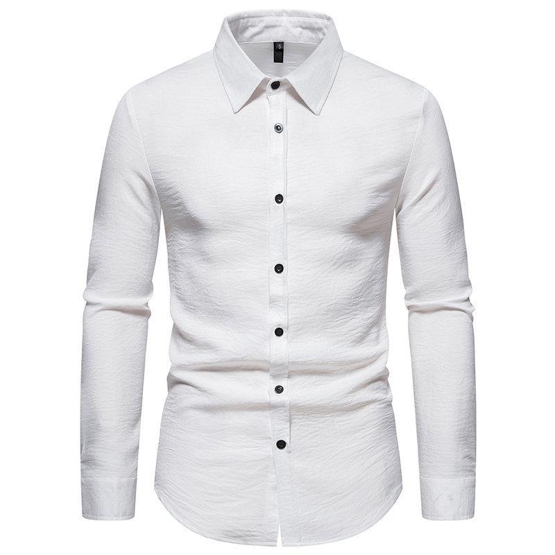 Nový pánský trend Jednobarevný retro styl Ležérní košile s dlouhým rukávem Pánské módní topy