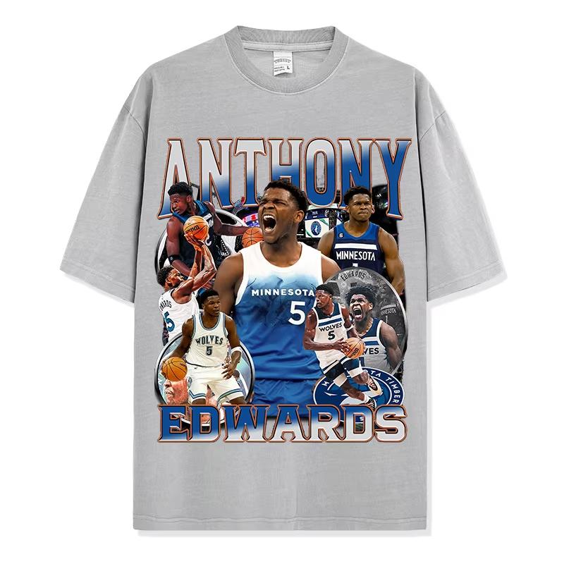 Neues Anthony Edwards Bedrucktes Kurzarm-T-Shirt High Street Vintage Schwer Kleiner Ausschnitt Baumwolle Herren- und Damen-Top