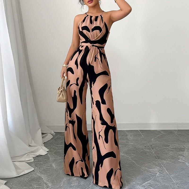 2026 Womens Elegant Sleeveless Printed Jumpsuit High-Waisted Wide-Leg Casual Office Wear