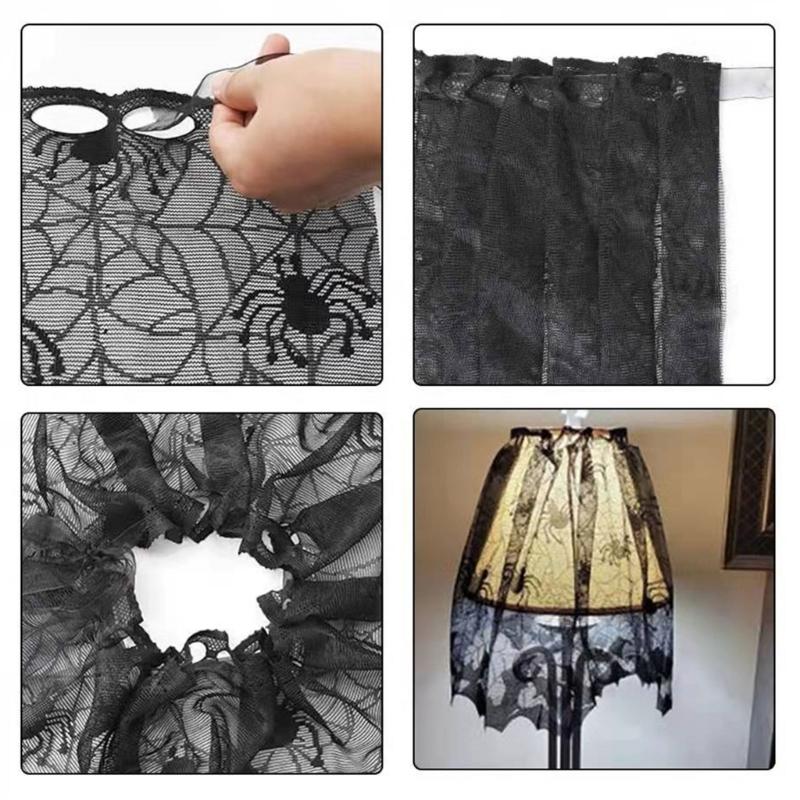 Cobweb Lace Table Runner and Rectangular Mantel Scarf Cover for Holiday Party Decoration, Black Spiderweb Mantel Scarf