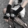 Y2K Punk Harajuku Skeleton Gothic Black Knitted Pleated Gloves Paired with Sleeve Sleeves for Winter Warmth