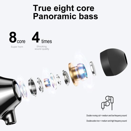 Wired Earphones In-Ear Noise Reduction Deep Bass Headphones with Microphone and Volume Control for Smartphone Laptop Computer