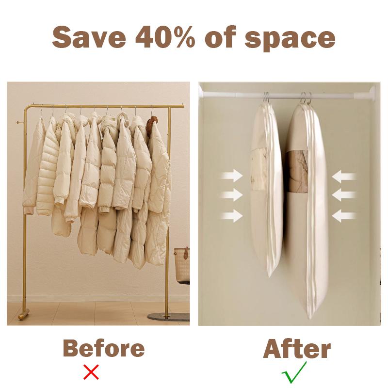 Clothing Compression Storage Bag Dust Hanging Organizer Bag Wardrobe Organizer Down Jacket Overcoat Suit Storage Bags Save Space