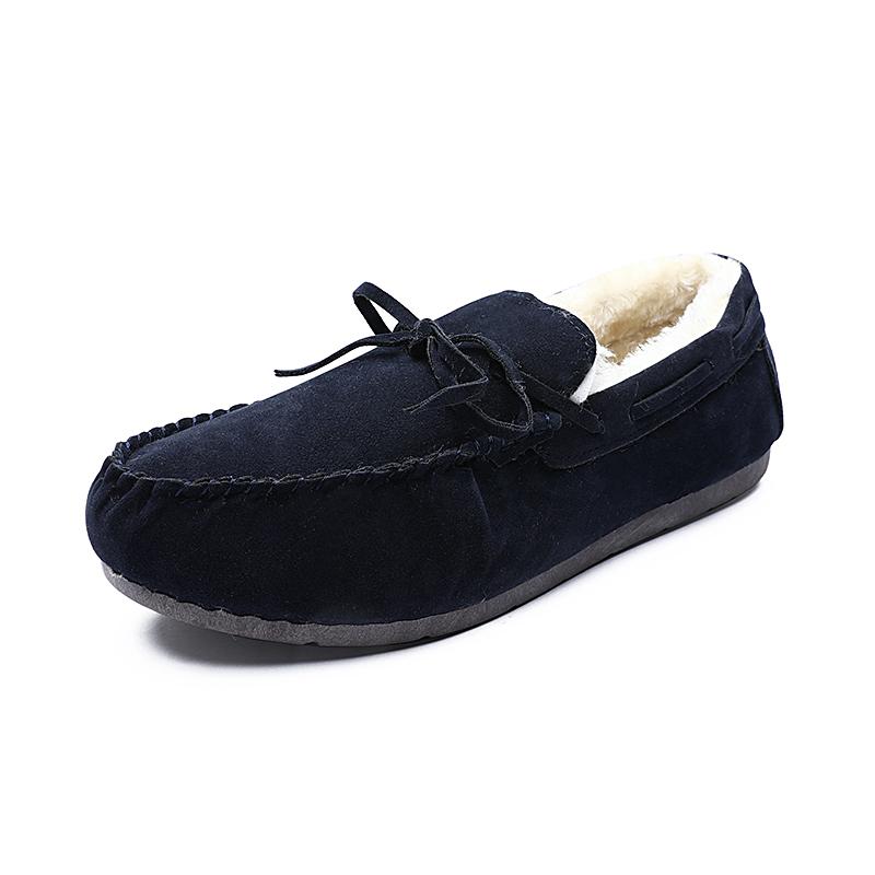 Fashion Winter Suede Driving Flats Loafers Doudou Shoes Men Plus Warm Bow Korean Version of Casual Shallow Mouth Flat Lazy Cotton Shoes
