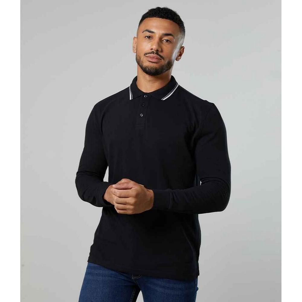 Awdis Mens Tipped Long-Sleeved Polo Shirt