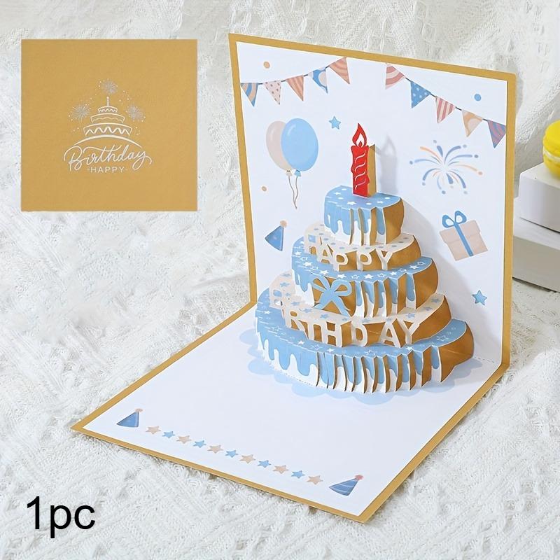 1 ks Pohlednice k narozeninám 3D design dortu s barevným a roztomilým pop-up stylem, ideální pro dárky a obsahuje obálku.