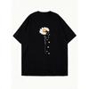 Black Oversized T Shirt With Daisy Flower And Hearts Print For Casual Wear