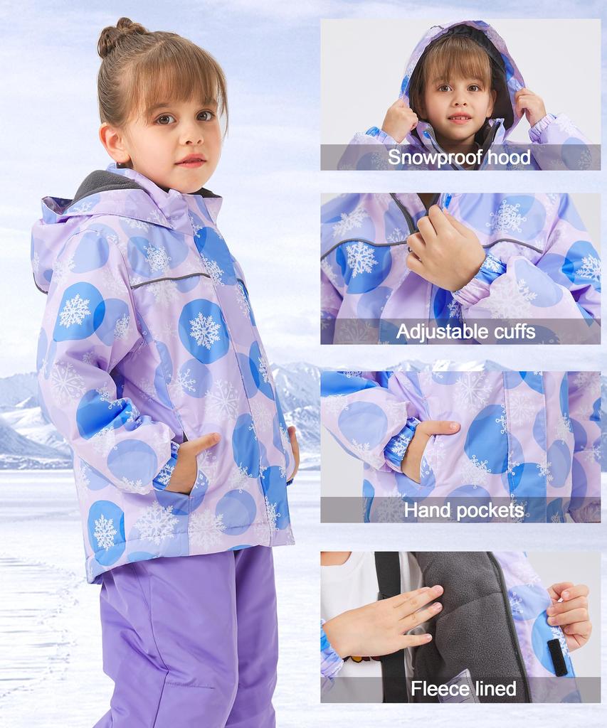 Hiheart Ski and Snowboard Wear Set for Down Jacket and Snow Flower Size 140 Kids' Girls, Pants, 2-Piece Set, Design,