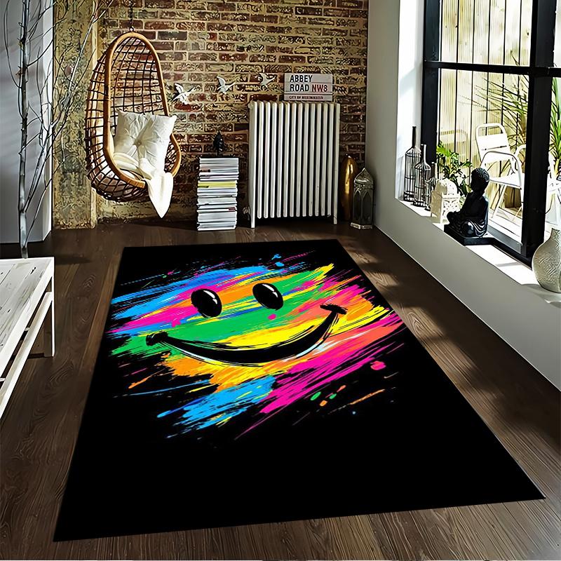 Colorful Smiley Face Carpet Set Black Carpet Set (1 Duvet Cover, 2 Pillowcases, Duvet Not Included)