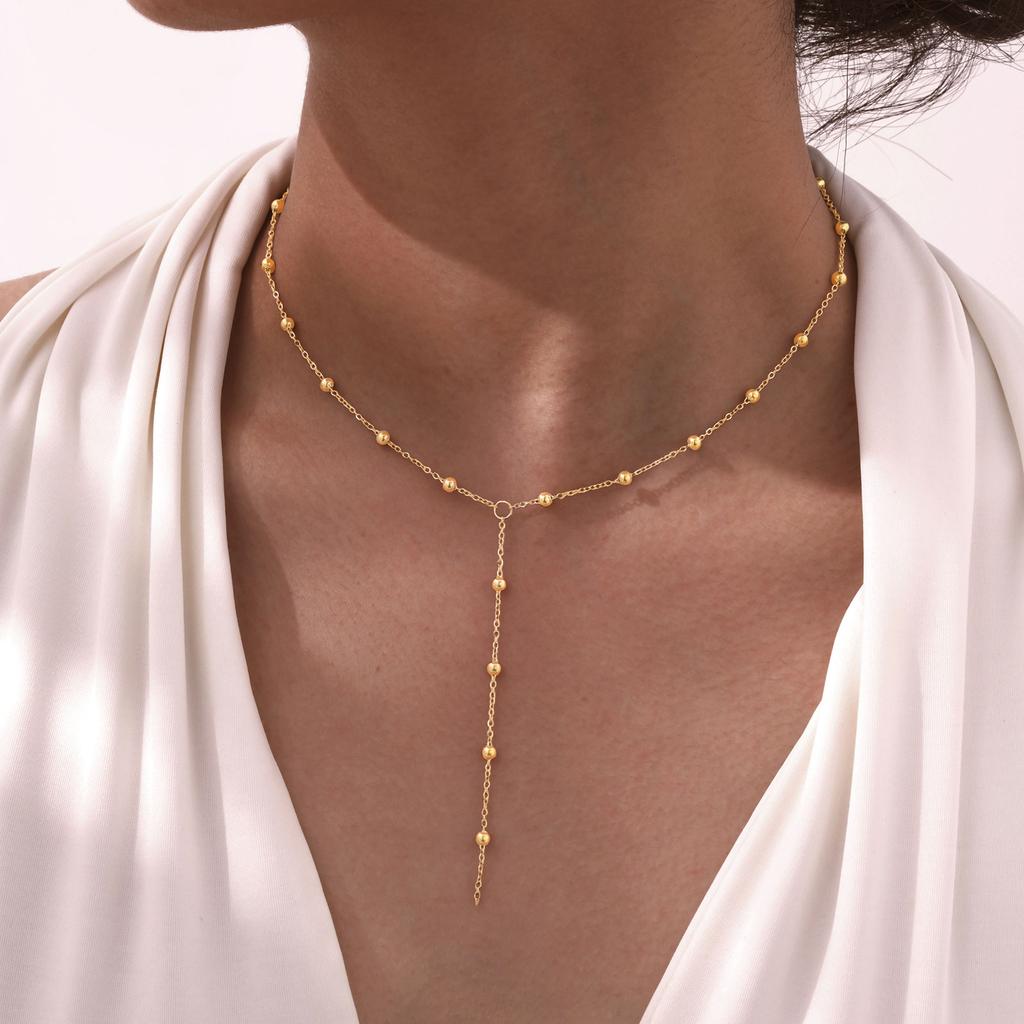 Minimalist Y-shaped Tassel Necklace for Women,Stainless Steel Bead-separated Chain Necklaces,Fashion Mother's Day Gift Jewelry