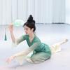 Chinesisches Klassisches Tanzkostüm für Damen, Farbverlauf Grün Weiß Fließendes Chiffon Übungsoutfit Mit Schlagärmeln