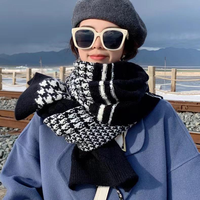 Autumn/Winter Korean Houndstooth Knit Snood: Thick Warm Versatile Scarf/Shawl