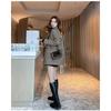 Women Medium Length Blazer Woolen Coat Loose Lapel Coat Casual Loose Long Sleeved Windbreaker British Style Tweed Trench Top Autumn Winter