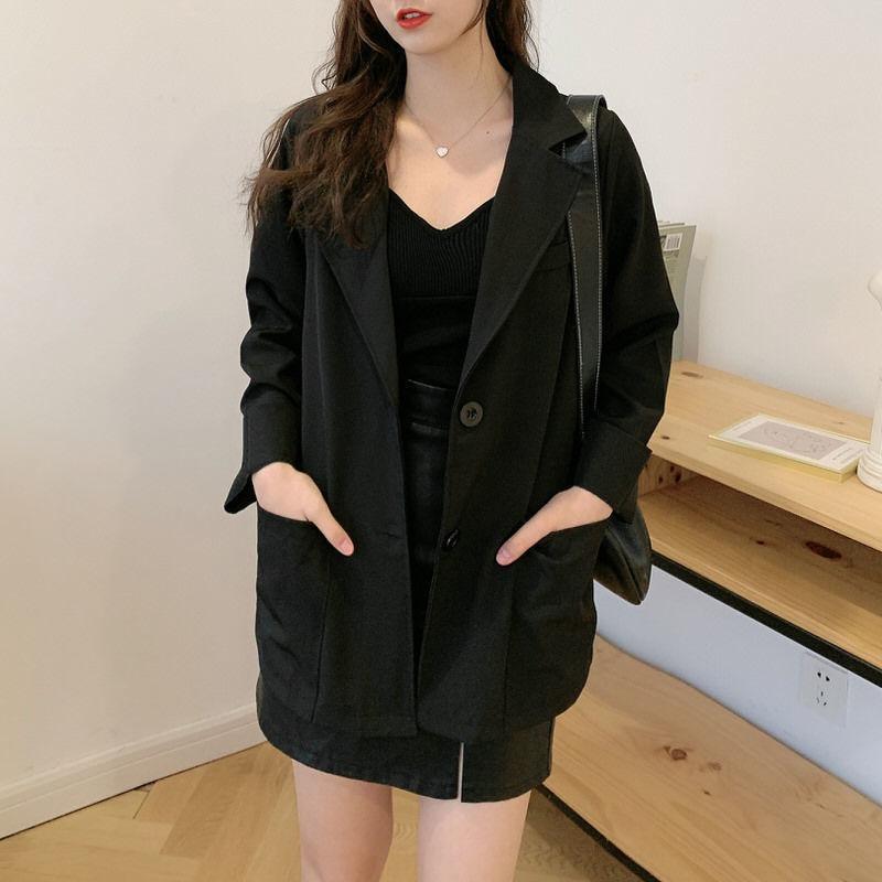 Women S Loose Fit Black Korean Style Casual Long Sleeve Blazer