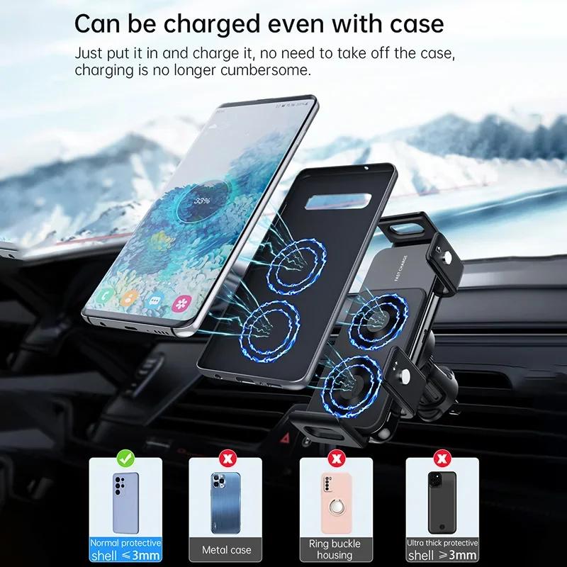Dual Coil Car Wireless Charger Air Outlet & Dashboard Phone Holder Stand For Samsung Z Fold/Flip 6/5/4/3/2 S25 S24 Fast Charging