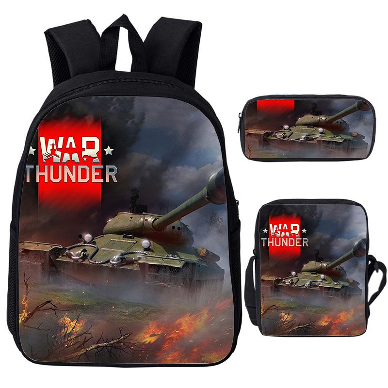 3 stuks Set Spel Anime War Thunder Schooltassen Vecht Tanka Print Rugzakken voor School Tiener Meisjes Jongens World of Tanks Rugzak