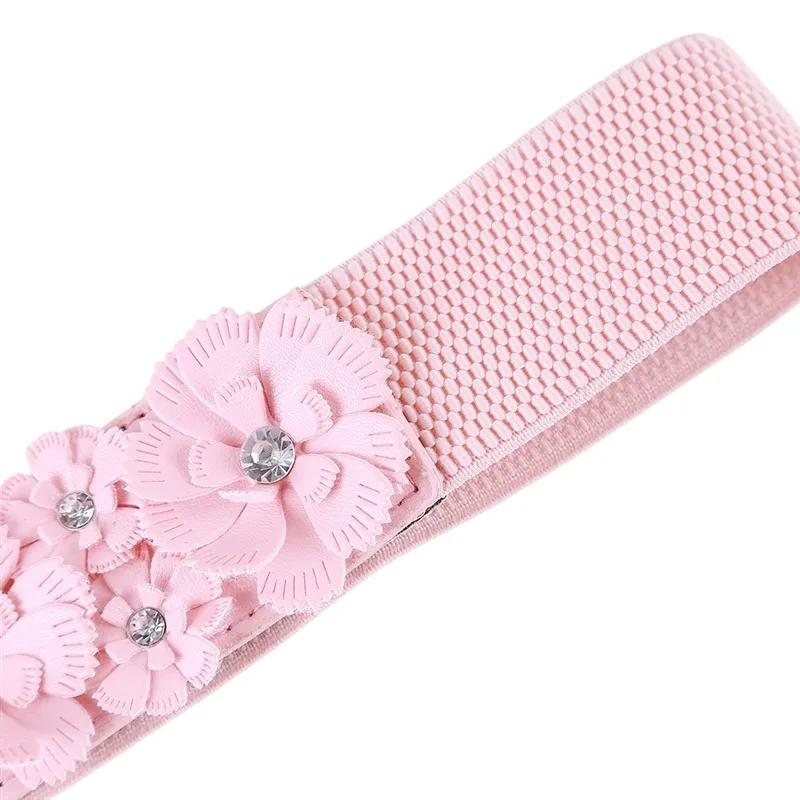 Women Girl Wide Stretch Elastic Waist Belt Solid Color Flower Waistband Belts for Women Clothes Accessories Lady Dress Belt