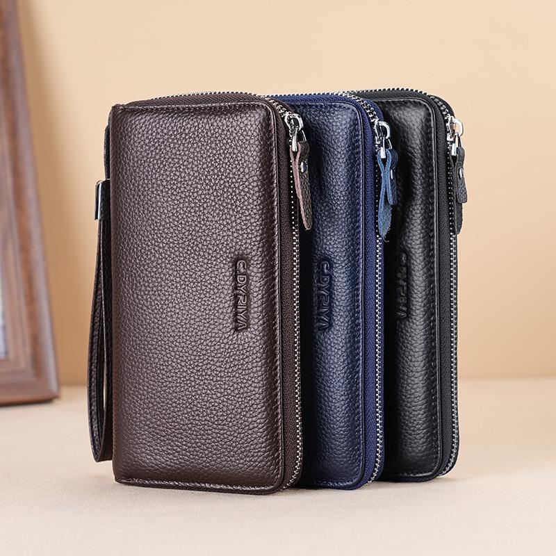 New Men's Wallet Long Leather Zipper Wallet First Layer Cowhide Business Clutch Bag Large Capacity Wallet