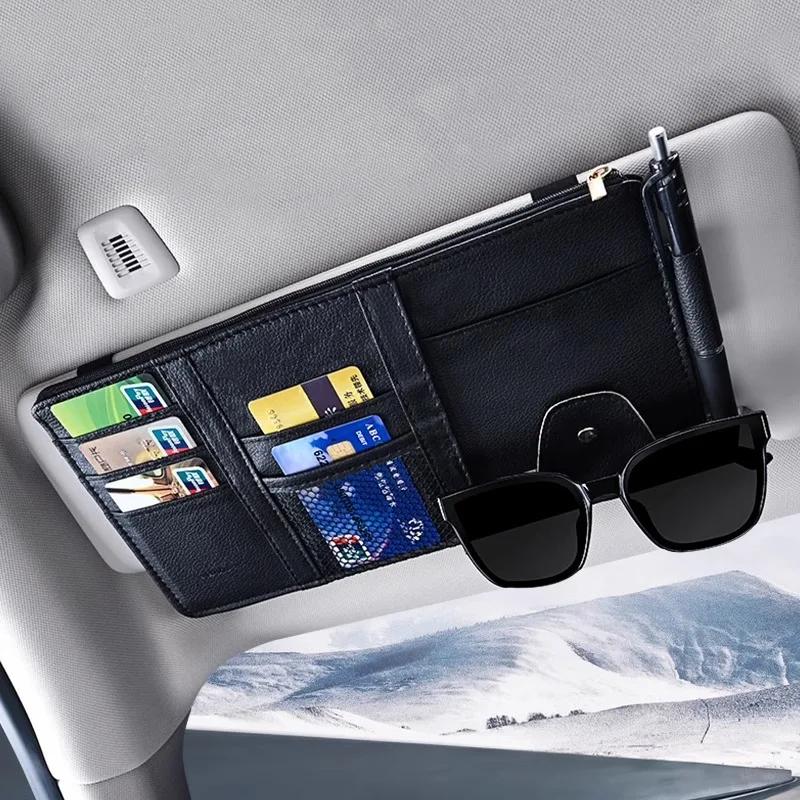 Car Sun Visor Organizer Storage Travel Document Holder With Multi-Pocket PU Leather Cards Receipts Pouch With Zip