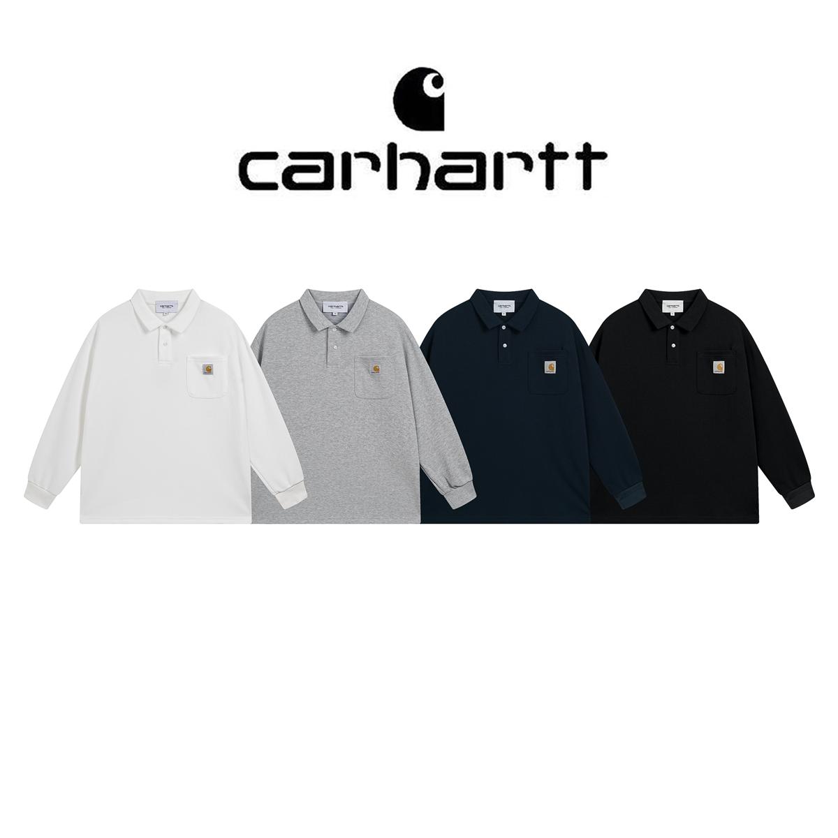 

Мужская рубашка-поло Carhartt 2025 Весна и Осень Высококачественный хлопок с длинным рукавом и карманом M чёрный