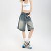 Women Casual Shorts Baggy Streetwear Knee Length Denim Short Pants Summer Fashion Daily Wide Leg Short Jeans