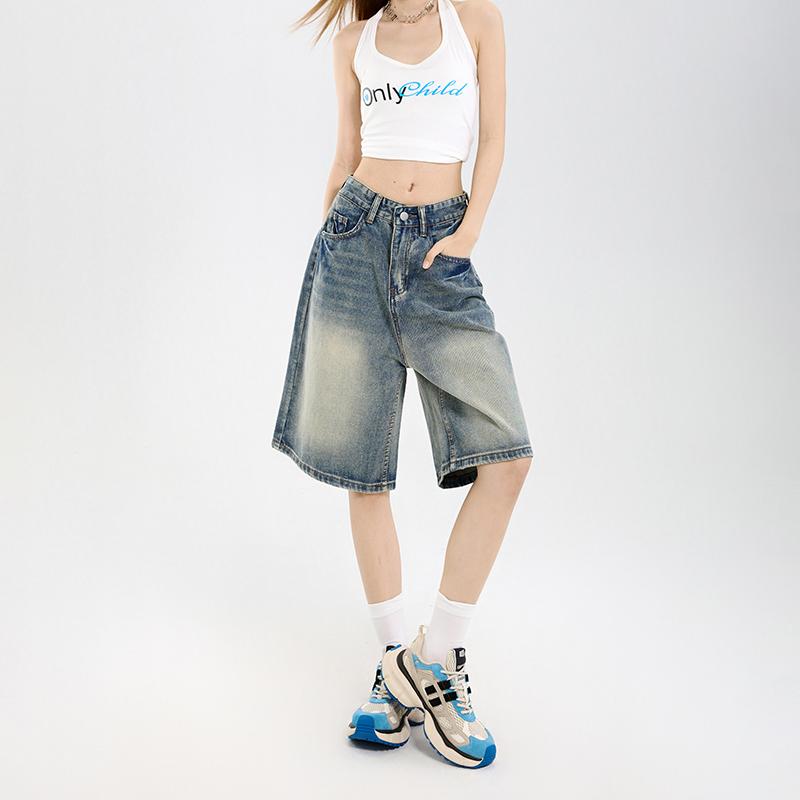 Femei Pantaloni Scurți Casual Largi Streetwear Lungime Genunchi Pantaloni Scurți Denim Modă de Vară Zilnic Cu Picior Larg Scurți Blugi