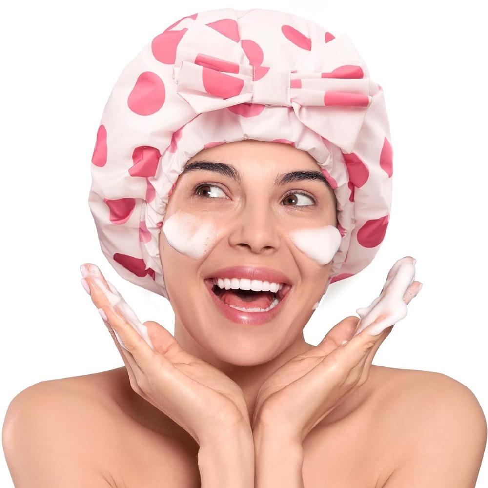 Polka Dots Double-layer Bath Cap Elastic Printed Bonnet Practical Shampoo Hat  Bathroom