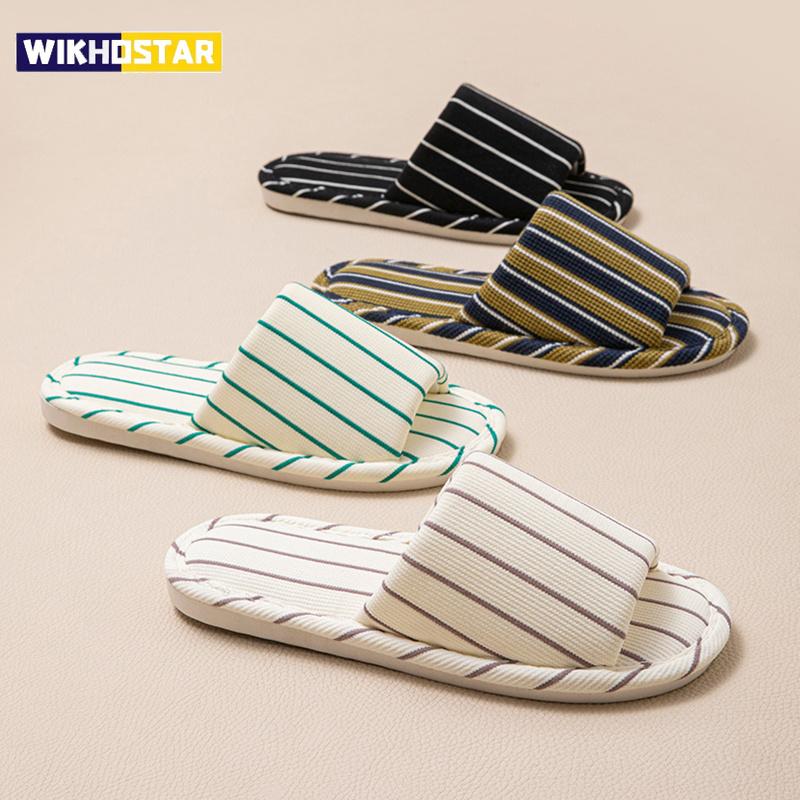 Stripe Platform Women Slippers Home Spring Summer Linen Flexible Shoes Girls Casual Indoor Slides Couple Soft Non-Slip Silent