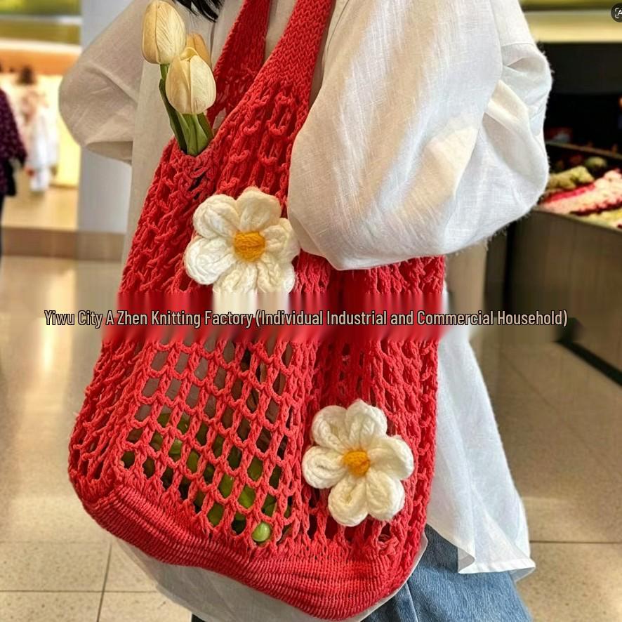 Korean Chic Crochet Mesh Shoulder Bag – Women’s Hand-Knitted Large Tote for Summer Beach