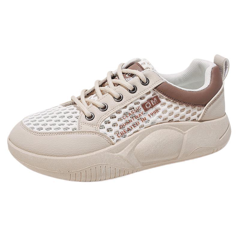 2025 summer hollow white shoes new Korean version ins female students mesh breathable heightening casual shoes board shoes women