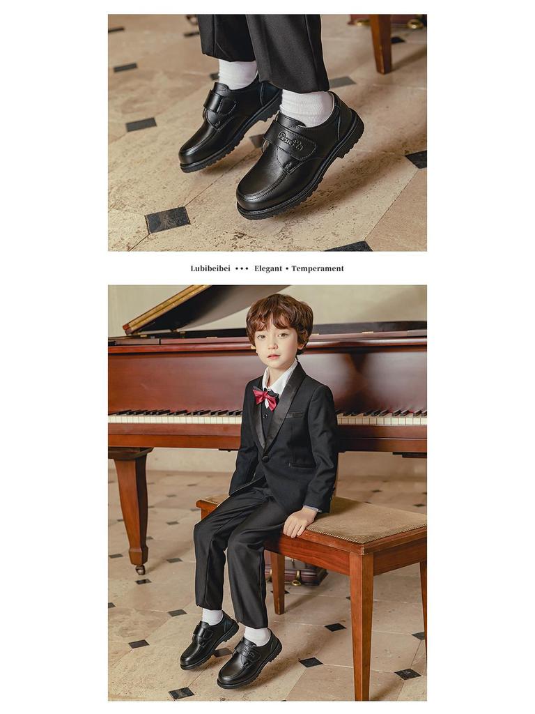 Boys' Black Leather College Shoes: Soft Sole, British Style for Spring & Autumn Shows