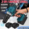 4000 Rpm Blue Brushless Electric Hammer Drill Electric Screwdriver 13mm 520N.m 20+3 Torque Cordless Impact Drill for -18V Battery 3-in-1