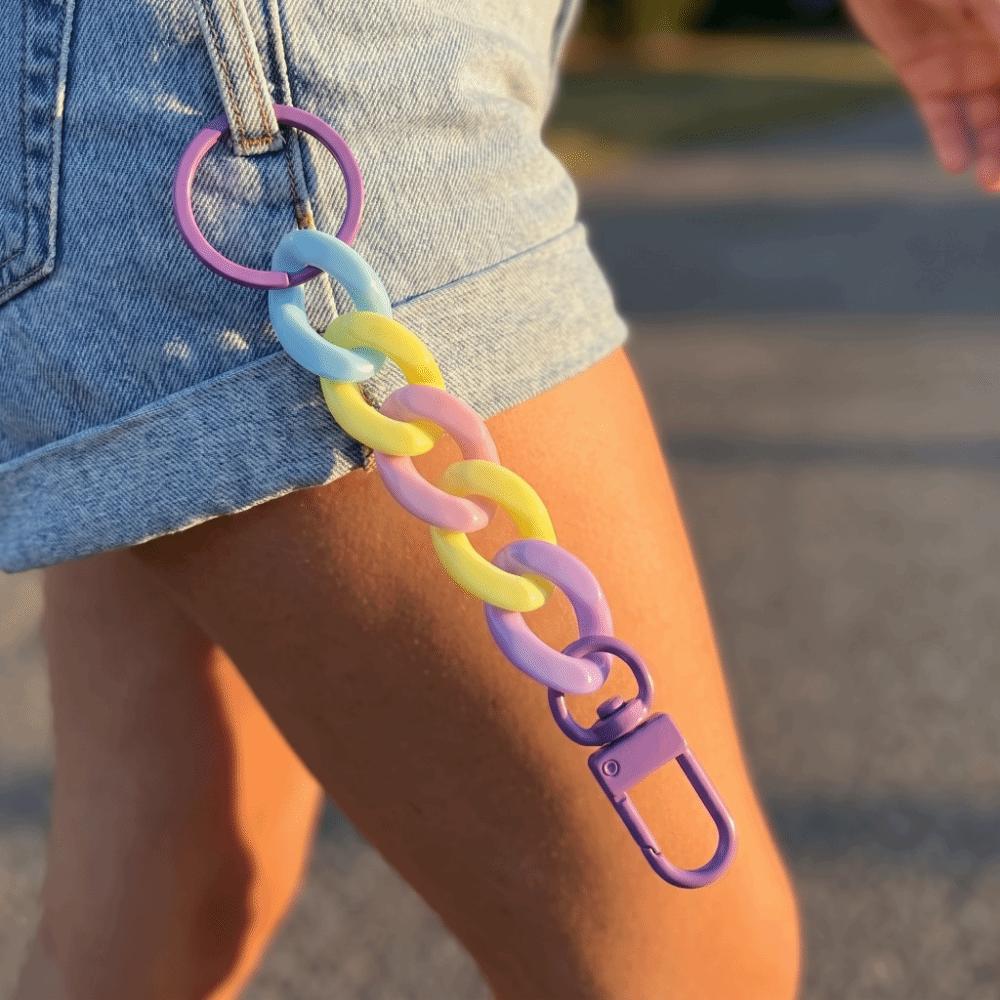 Macaroon Color Wrist Lanyard Matte Keyring Cute Acrylic Chunky Chain Keychain  Backpack