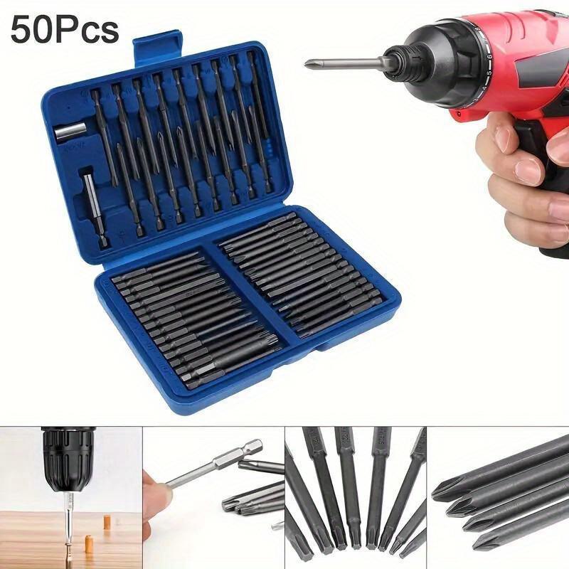 50-Piece Magnetic Screwdriver Bit Set - Extra-Long 75mm, Multifunctional & Durable, Perfect for DIY & Professional Use
