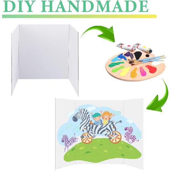 3 pcs Small White Tri-Fold Display Boards, 21 x 14 Inches Corrugated Trifold Poster Boards for School Projects, Science Fairs, Business Presentations