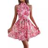 Summer New Style Temperament Lace Up Ruffle Edge Large Hem Floral Dress for Women