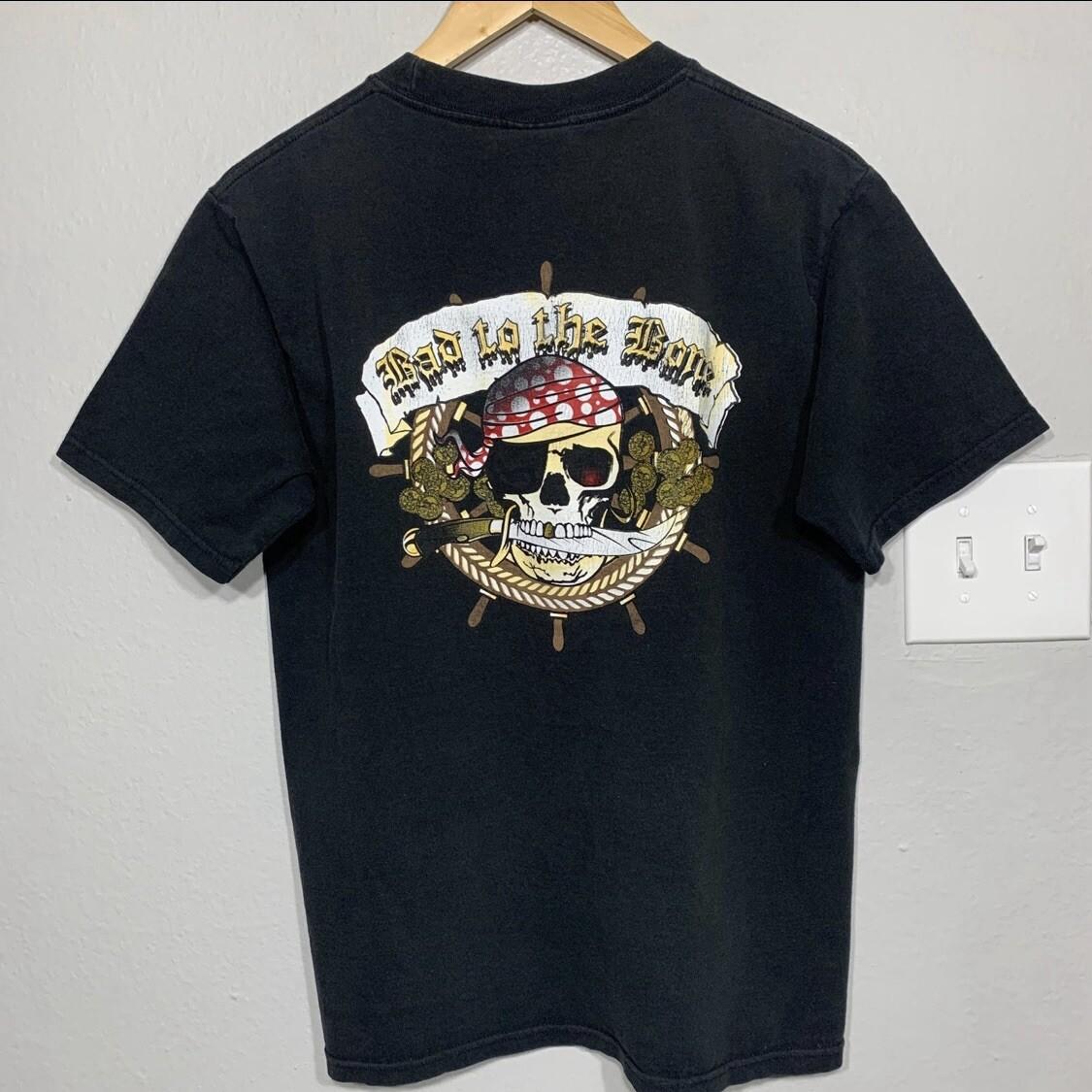 Vintage Bad To The Bone Pirate Skull Black Tee Medium S разноцветный