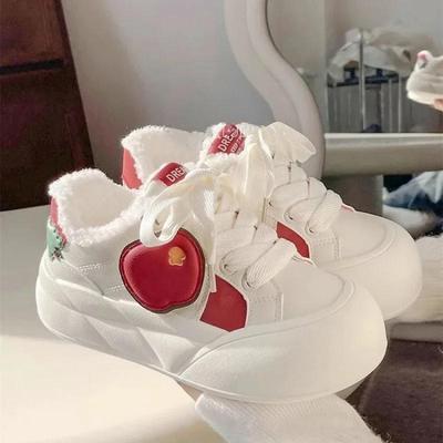 Lovely Apple Walking Shoes Girls Platform Shoes for Women 2025 Winter Thick Soled Warm Sports Shoes Fashion Designer Sneakers