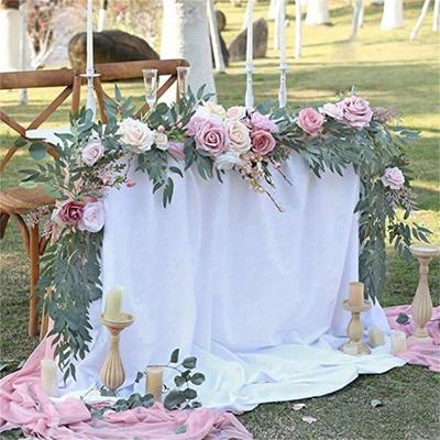 180cm Artificial Eucalyptus Garland with Flowers Fake Rose Garland Faux Floral Garland Greenery Garland for Wedding Home Party Craft Art Table Decor