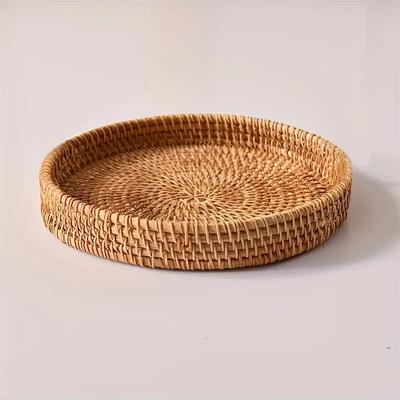 Circular Rattan Tray Storage Basket Natural Hand Woven Basket Bread Fruit and Food Tray Household Kitchen Supplies Tray