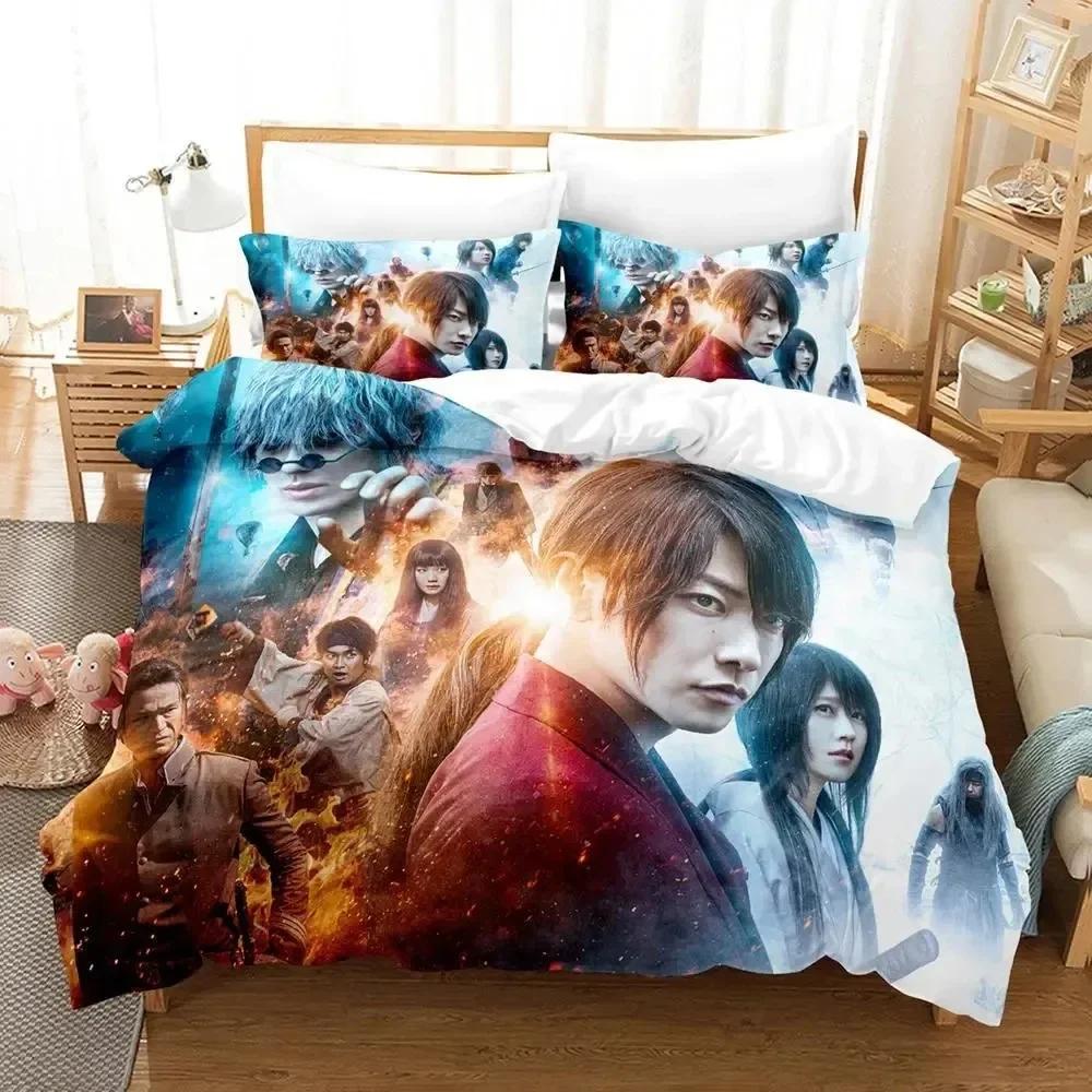 

Comforter Fashion Anime Rurouni Kenshin Bedding Set Printed Bed Set With Soft Single Double Queen Super King Size Comforter (quilt)-EU Single(135*200cm)3pcs