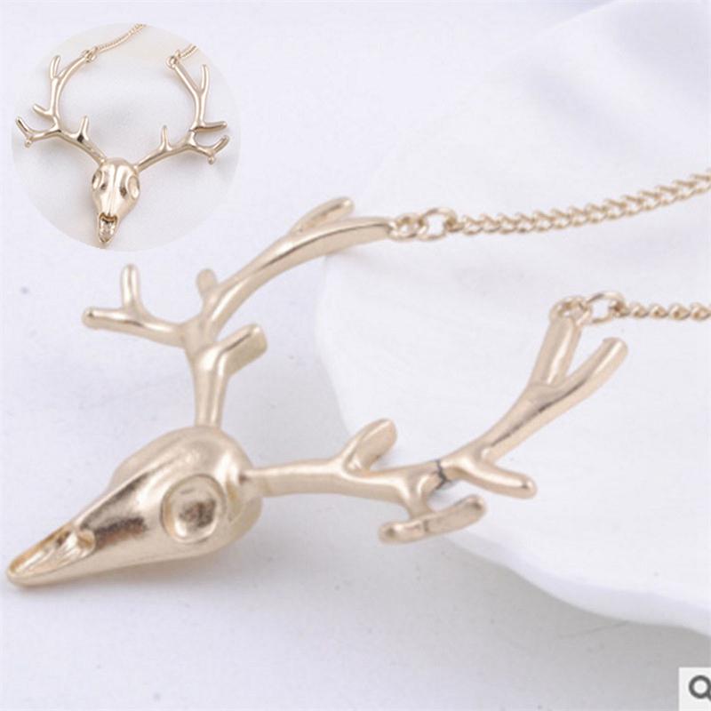 

BIG STAG GOTH HEAD SKULL antler LONG NECKLACE gold plated PUNK deer antlers