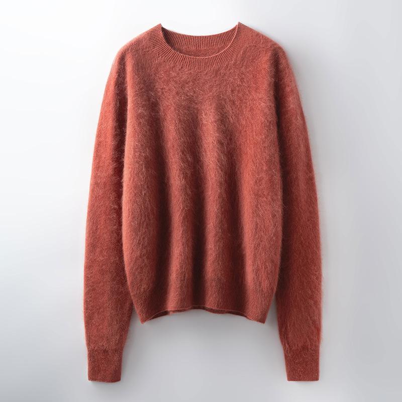 Autumn And Winter New Brushed Women'S Loose Round Neck Long Sleeve Solid Color Pullover Wool Bottoming Knitted Sweater