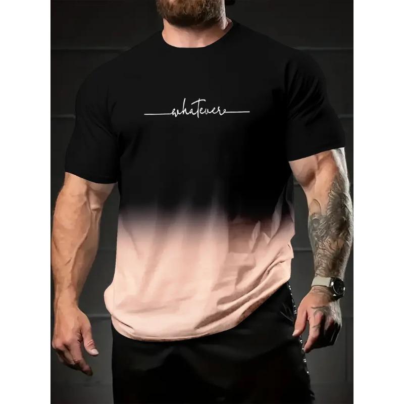 Summer Round Neck 3D Gradient letters Print Top Fashionable Casual Short Sleeved Men's T-shirts