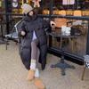2025 Black Ribbon Korean Style Long Down Coat - Thickened, Loose, Over-the-Knee Winter Cotton Jacket