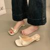 Fashion designer High Heel Open Toe Slippers for Women Wearing Bow Tie Outside Square Head Heel Slippers for Sandal  Brand