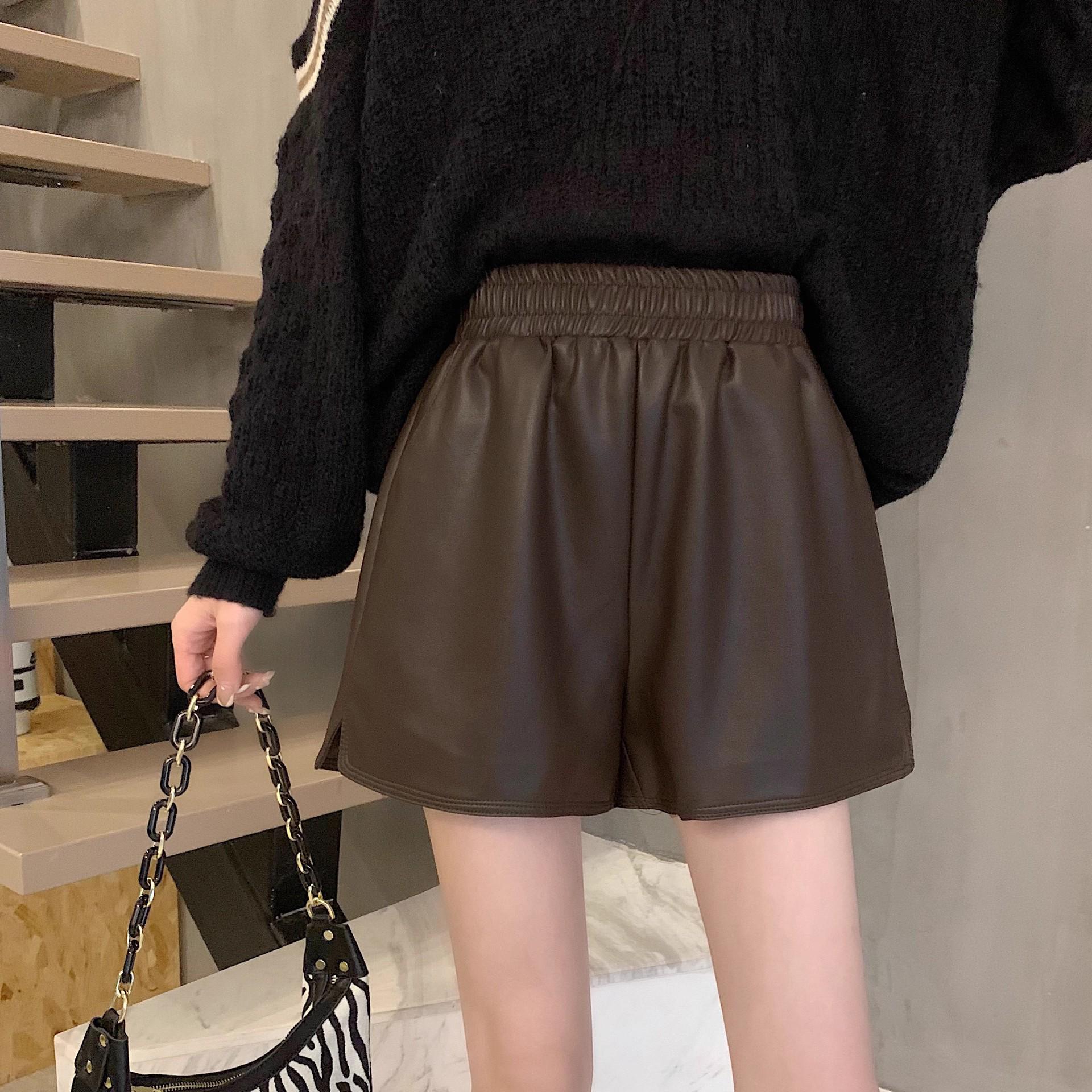 

Women s Coffee Color PU Leather Shorts, Spring/Autumn Leggings, Winter Boot Pants, Small Size, 2024 XL (approx. 52-57 kg)