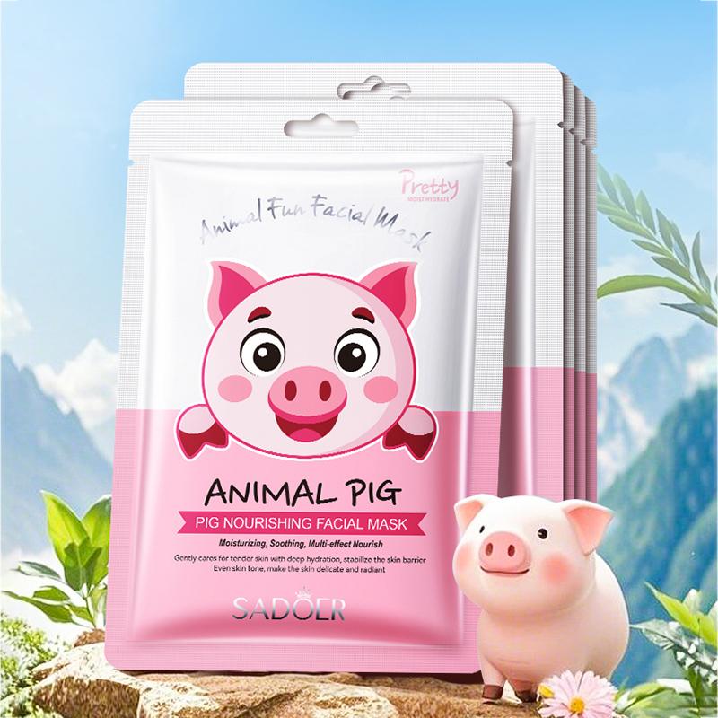 5pz SADOER Maschere con Fantasia Animale Maschera Viso Idratante Antirughe Anti-Invecchiamento Schiarente Maschere Viso Cura della Pelle Prodotti Novità