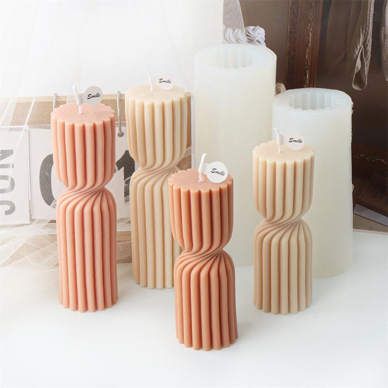 Geometry Gear Cylinder Spiral Candle Mold Long Rod Grooved Pillar Silicone Molds Classic Wax Candle Frame Casting Swirl Shaped